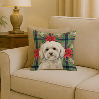 White Havanese Christmas PoinsettIas Throw Pillow