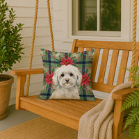 White Havanese Christmas PoinsettIas Throw Pillow
