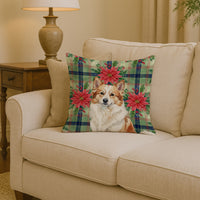 Tan Icelandic Sheepdog Christmas PoinsettIas Throw Pillow