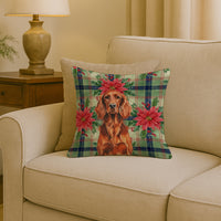 Irish Setter Christmas PoinsettIas Throw Pillow