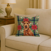 Irish Terrier Christmas PoinsettIas Throw Pillow