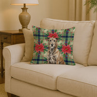 Brindle Irish Wolfhound Christmas PoinsettIas Throw Pillow
