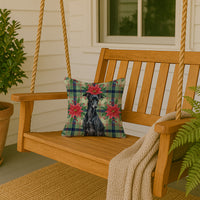 Black Italian Greyhound Christmas PoinsettIas Throw Pillow