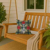 Blue Italian Greyhound Christmas PoinsettIas Throw Pillow