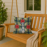 Blue Italian Greyhound Christmas PoinsettIas Throw Pillow