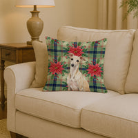 Cream Italian Greyhound Christmas PoinsettIas Throw Pillow