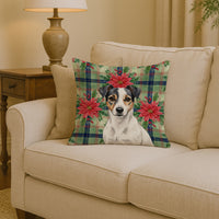 White and Black Jack Russell Terrier Christmas PoinsettIas Throw Pillow