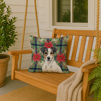 White and Black Jack Russell Terrier Christmas PoinsettIas Throw Pillow