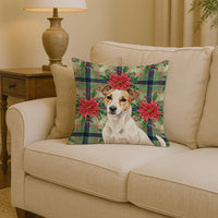 White and Tan Jack Russell Terrier Christmas PoinsettIas Throw Pillow