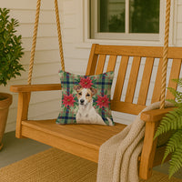 White and Tan Jack Russell Terrier Christmas PoinsettIas Throw Pillow