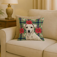 White Jack Russell Terrier Christmas PoinsettIas Throw Pillow