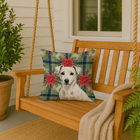 White Jack Russell Terrier Christmas PoinsettIas Throw Pillow