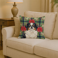 Tricolor Japanese Chin Christmas PoinsettIas Throw Pillow