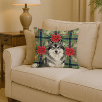 Keeshond Christmas PoinsettIas Throw Pillow