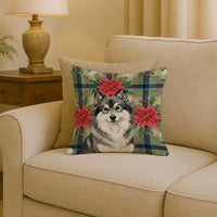 Keeshond Christmas PoinsettIas Throw Pillow