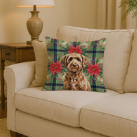 Chocolate Labradoodle Christmas PoinsettIas Throw Pillow