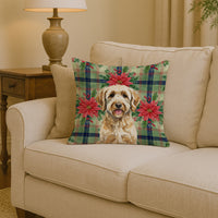 Labradoodle Christmas PoinsettIas Throw Pillow