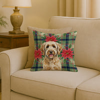 Labradoodle Christmas PoinsettIas Throw Pillow