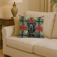 Black Labrador Retriever Christmas PoinsettIas Throw Pillow