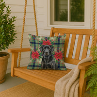 Black Labrador Retriever Christmas PoinsettIas Throw Pillow