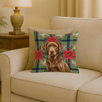 Chocolate Labrador Retriever Christmas PoinsettIas Throw Pillow