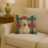 Yellow Labrador Retriever Christmas PoinsettIas Throw Pillow