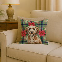 Lagotto Romagnolo Christmas PoinsettIas Throw Pillow