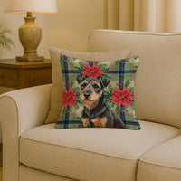 Black and Tan Lakeland Terrier Christmas PoinsettIas Throw Pillow