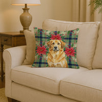 Lion Yellow Leonberger Christmas PoinsettIas Throw Pillow