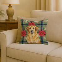 Lion Yellow Leonberger Christmas PoinsettIas Throw Pillow