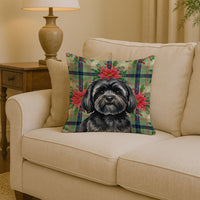 Black Lhasa Apso Christmas PoinsettIas Throw Pillow