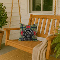 Black Lhasa Apso Christmas PoinsettIas Throw Pillow