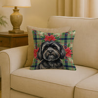 Black Lhasa Apso Christmas PoinsettIas Throw Pillow