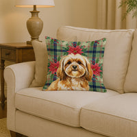 Gold Lhasa Apso Christmas PoinsettIas Throw Pillow
