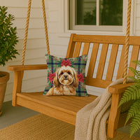 Gold Lhasa Apso Christmas PoinsettIas Throw Pillow