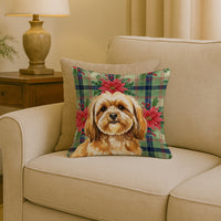 Gold Lhasa Apso Christmas PoinsettIas Throw Pillow