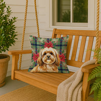 Gold Lhasa Apso Christmas PoinsettIas Throw Pillow
