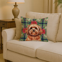 Red Lhasa Apso Christmas PoinsettIas Throw Pillow