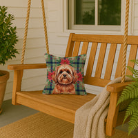 Red Lhasa Apso Christmas PoinsettIas Throw Pillow