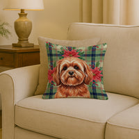 Red Lhasa Apso Christmas PoinsettIas Throw Pillow