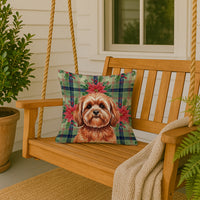 Red Lhasa Apso Christmas PoinsettIas Throw Pillow