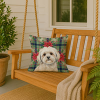 White Lhasa Apso Christmas PoinsettIas Throw Pillow