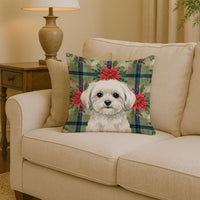 Maltese Christmas PoinsettIas Throw Pillow