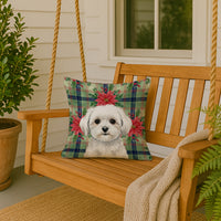 Maltese Christmas PoinsettIas Throw Pillow