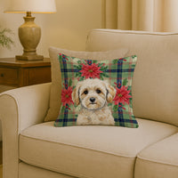 Maltipoo Christmas PoinsettIas Throw Pillow