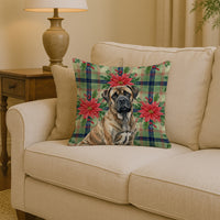 Brindle Mastiff Christmas PoinsettIas Throw Pillow