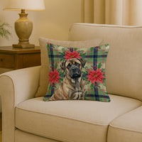 Brindle Mastiff Christmas PoinsettIas Throw Pillow