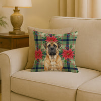 Fawn Mastiff Christmas PoinsettIas Throw Pillow