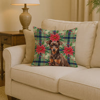 Chocolate and Rust Miniature Pinscher Min Pin Christmas PoinsettIas Throw Pillow