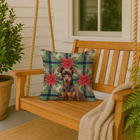 Chocolate and Rust Miniature Pinscher Min Pin Christmas PoinsettIas Throw Pillow